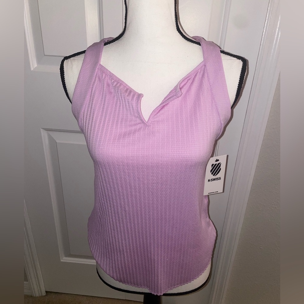 K-Swiss Lilac Ribbed V-Notch workout top